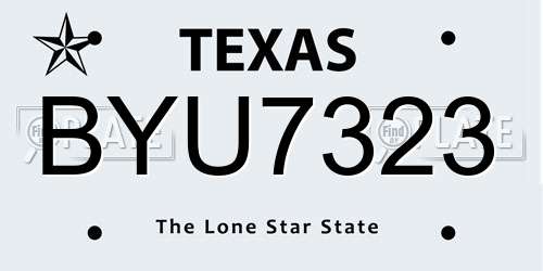BYU7323 Texas License Plate