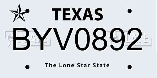 BYV0892 Texas License Plate