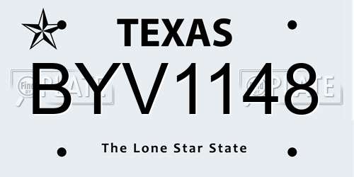 BYV1148 Texas License Plate