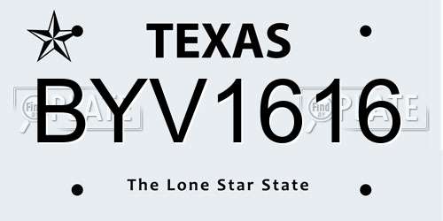 BYV1616 Texas License Plate