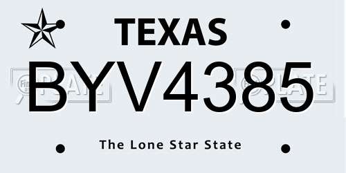 BYV4385 Texas License Plate