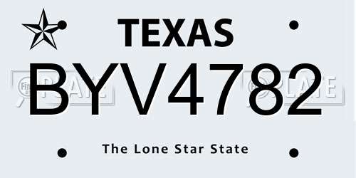 BYV4782 Texas License Plate