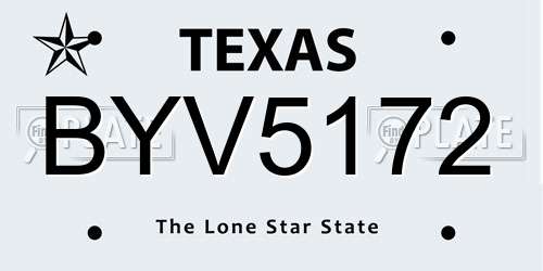 BYV5172 Texas License Plate