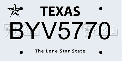 BYV5770 Texas License Plate