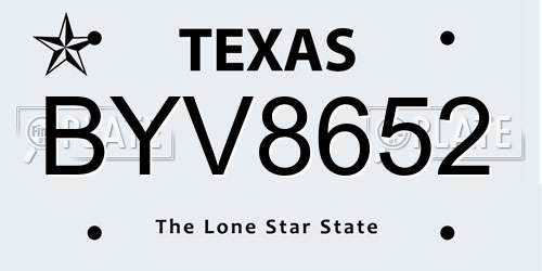 BYV8652 Texas License Plate