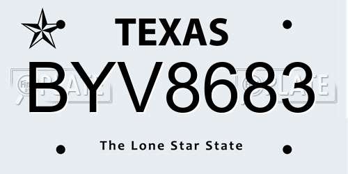 BYV8683 Texas License Plate