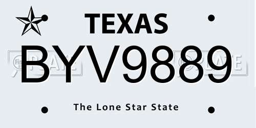 BYV9889 Texas License Plate
