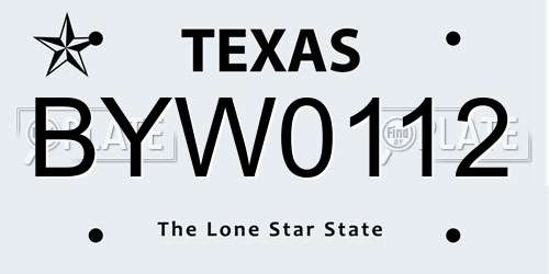 BYW0112 Texas License Plate