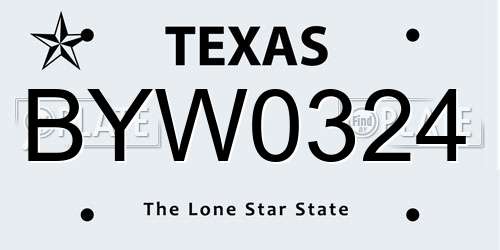 BYW0324 Texas License Plate