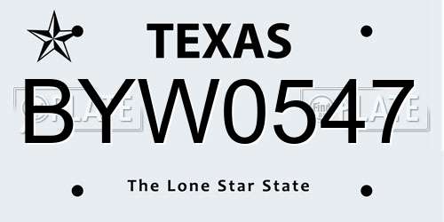 BYW0547 Texas License Plate