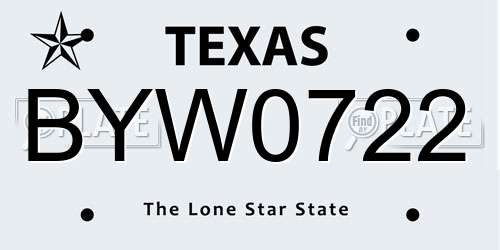 BYW0722 Texas License Plate