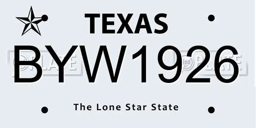 BYW1926 Texas License Plate