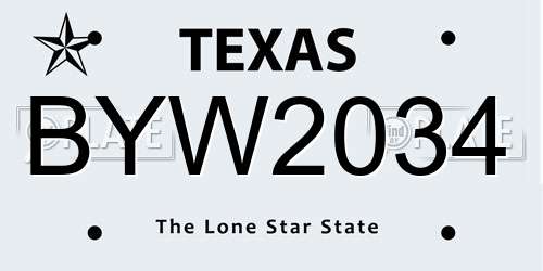 BYW2034 Texas License Plate