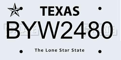 BYW2480 Texas License Plate