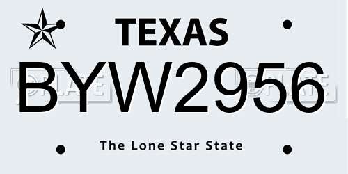 BYW2956 Texas License Plate