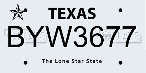 BYW3677 Texas License Plate