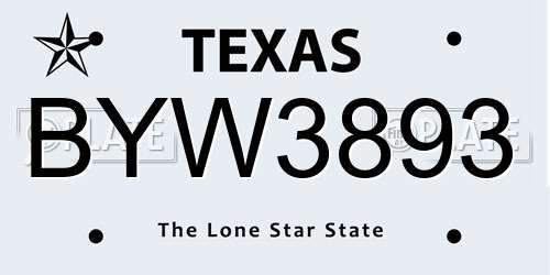 BYW3893 Texas License Plate