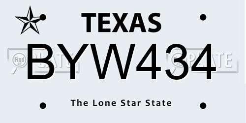 BYW434 Texas License Plate