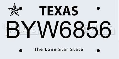 BYW6856 Texas License Plate