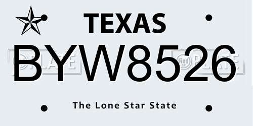 BYW8526 Texas License Plate