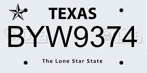 BYW9374 Texas License Plate
