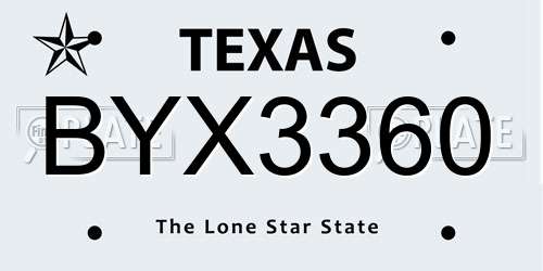 BYX3360 Texas License Plate