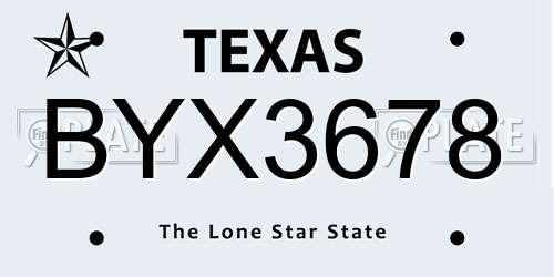 BYX3678 Texas License Plate
