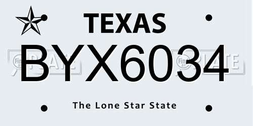 BYX6034 Texas License Plate
