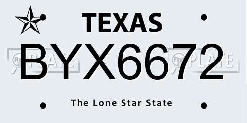BYX6672 Texas License Plate
