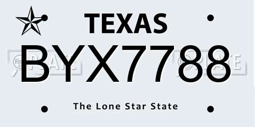 BYX7788 Texas License Plate