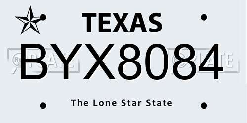 BYX8084 Texas License Plate