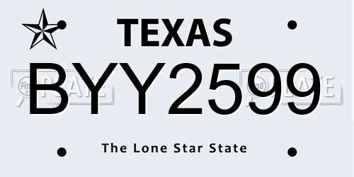 BYY2599 Texas License Plate