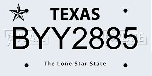 BYY2885 Texas License Plate