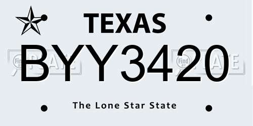 BYY3420 Texas License Plate