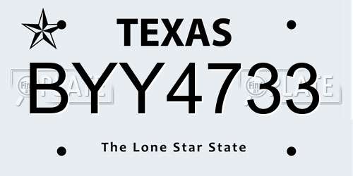 BYY4733 Texas License Plate
