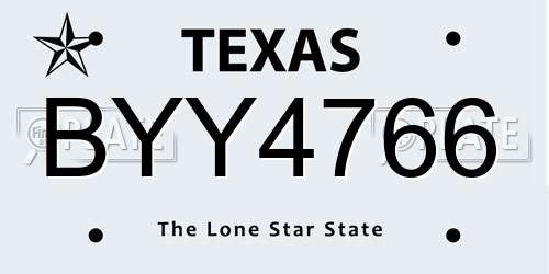BYY4766 Texas License Plate