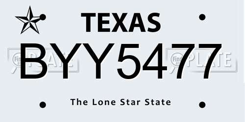 BYY5477 Texas License Plate