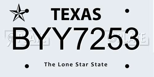 BYY7253 Texas License Plate