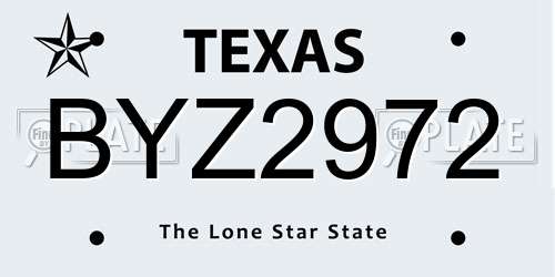 BYZ2972 Texas License Plate