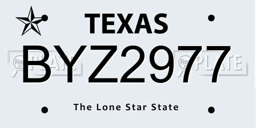 BYZ2977 Texas License Plate