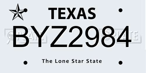 BYZ2984 Texas License Plate