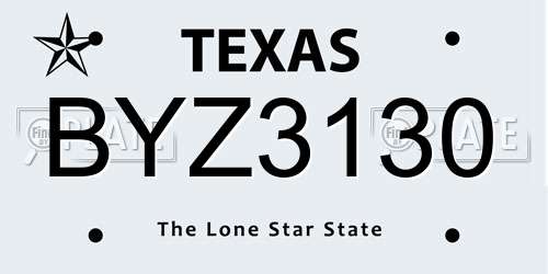 BYZ3130 Texas License Plate