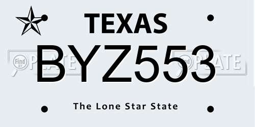 BYZ553 Texas License Plate