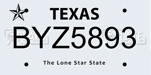 BYZ5893 Texas License Plate