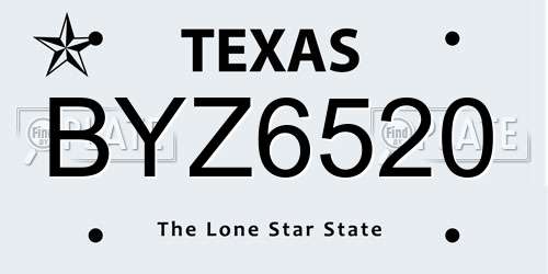 BYZ6520 Texas License Plate