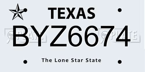 BYZ6674 Texas License Plate