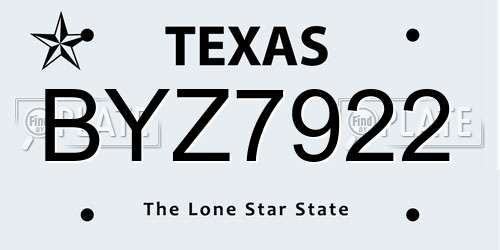 BYZ7922 Texas License Plate
