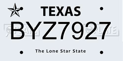 BYZ7927 Texas License Plate