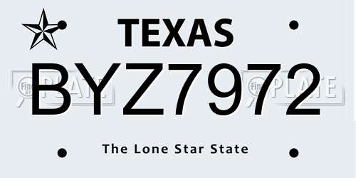 BYZ7972 Texas License Plate
