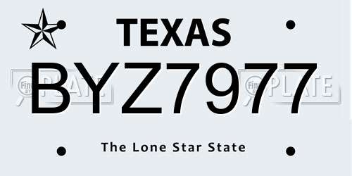 BYZ7977 Texas License Plate